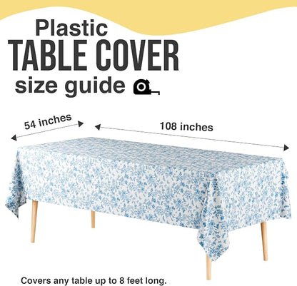 Exquisite 66% Thicker Floral Plastic Tablecloth Rectangle 54x108 Inch 12 Pack - Botanical Disposable Summer Table Cloth Tea Party Decorations - Greenery Table Cover Bridal Shower Wedding Spring
