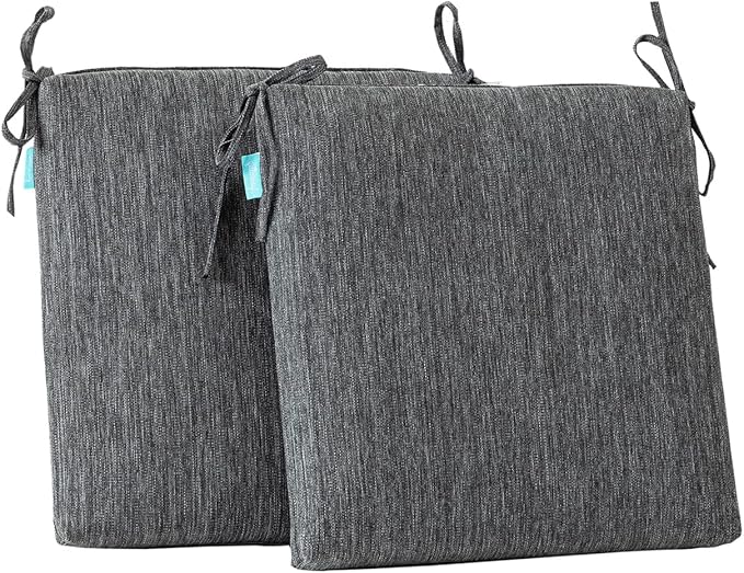 QILLOWAY Outdoor Indoor Chair Pads,Seat Cushions, Square Foam Dining Chair Patio Cushion Set of 4, All Weather, 17" Lx17 Wx3 D (Charcoal Grey/Black)