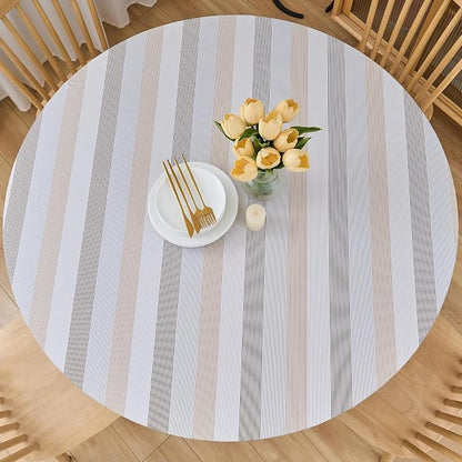 LIBERECOO Round Vinyl Fitted Tablecloth with Flannel Backing Elastic Edge Table Cover Waterproof Stain-Resistant Wipeable Tablecloths Fits 40-44 Inch Round Tables