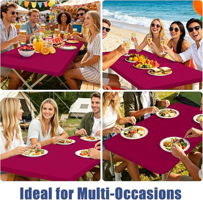 Moosfor 2 Pack Rectangle Spandex Fitted Table Cloth, 4FT Elastic Tablecloth | Washable Picnic Table Cover, Stretch Waterproof Table cloths for Party, Patio, Dining, Kitchen, 30" x 48", Fuchsia