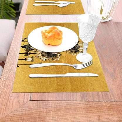 Sunflower Placemats Set of 4, Summer Table Mats for Dining Table | Heat Resistant Washable Linen Gold Place Mats for Kitchen Party Home Farmhouse Decor 12x18 Inch