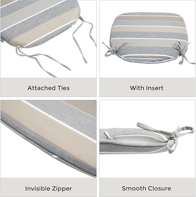 FUNHOME Outdoor Chair Cushions Set of 2,Patio Seat Cushion 17"x16"x2",U-Shaped Dining Chair Cushion 17 by 16 Inch,Water Resistant,Fade-Resistant Chair Pads for Kitchen Garden Furniture(Gray Stripe)