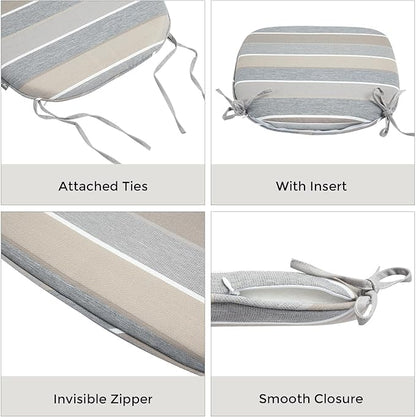 FUNHOME Outdoor Chair Cushions Set of 2,Patio Seat Cushion 17"x16"x2",U-Shaped Dining Chair Cushion 17 by 16 Inch,Water Resistant,Fade-Resistant Chair Pads for Kitchen Garden Furniture(Gray Stripe)