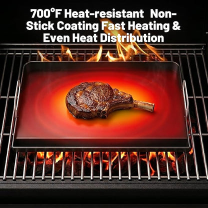 23"x16" Portable Steel Griddle for Gas Grill & Stove Top, Heavy Duty Grill Griddle for Weber, Nexgrill, Charbroil Grills, Easy to Clean, Ideal for Multi-Burner Cooking in Kitchen or Backyard