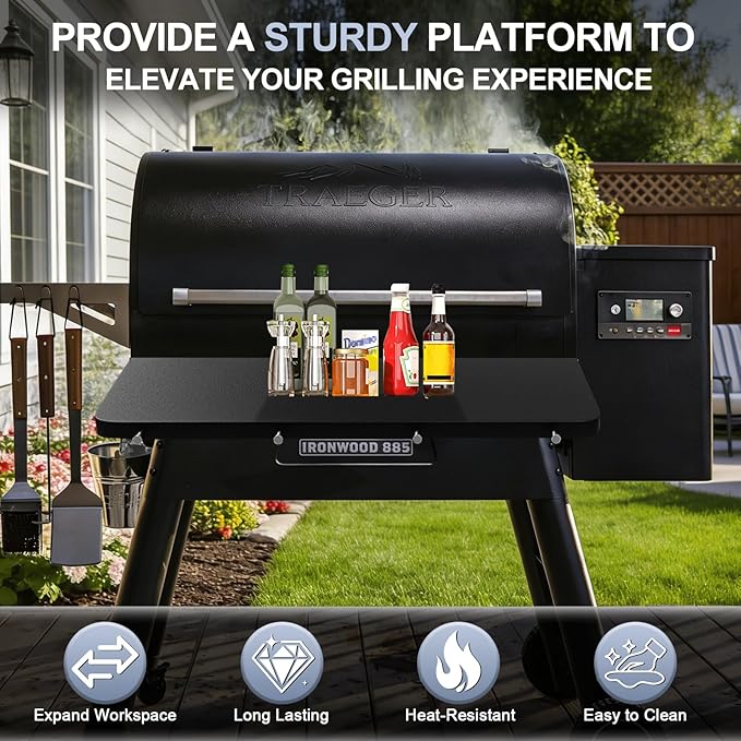 KEESHA BAC442 Folding Front Shelf for Traeger Pro 780, Ironwood 885 Pellet Grills, Heavy-Duty Grill Accessories Replacement for Food Prep and Storage, 32.9'' X 11.5''