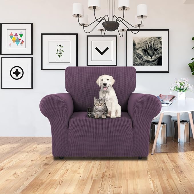 LURKA Stretch Chair Cover for Sofa, 1 Piece Armchair Slipcover, Purple | Soft Stretch Jacquard, Fits 31"-55" Armchairs, Elastic Bottom for Secure Fit, Machine Washable, Pet & Kid Friendly
