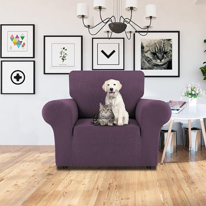 LURKA Stretch Chair Cover for Sofa, 1 Piece Armchair Slipcover, Purple | Soft Stretch Jacquard, Fits 31"-55" Armchairs, Elastic Bottom for Secure Fit, Machine Washable, Pet & Kid Friendly