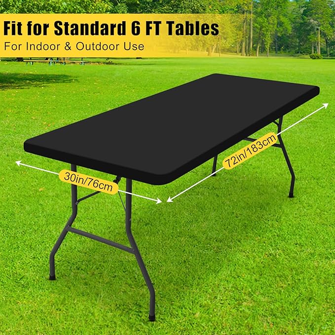 Smiry 2 Pack Rectangle Tablecloth, Elastic Fitted Flannel Backed Vinyl Tablecloths for 6ft Folding Tables, Waterproof Wipeable Table Covers for Outdoor, Indoor, Picnic and Camping (Black, 30"x72")