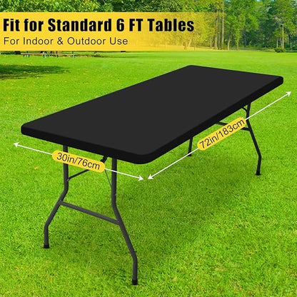 Smiry 2 Pack Rectangle Tablecloth, Elastic Fitted Flannel Backed Vinyl Tablecloths for 6ft Folding Tables, Waterproof Wipeable Table Covers for Outdoor, Indoor, Picnic and Camping (Black, 30"x72")