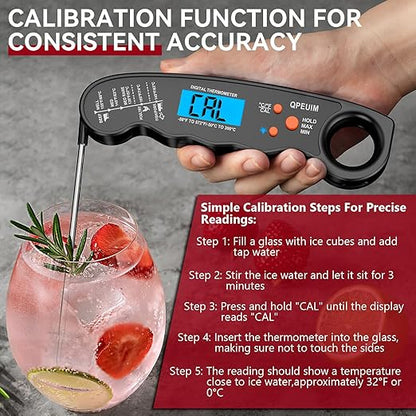 Meat Thermometer Digital, Instant Read Food Thermometer, Waterproof Food Thermometer with Backlight for Grilling and Cooking, BBQ, Deep Fry, Turkey, Candy, QPEUIM-Black