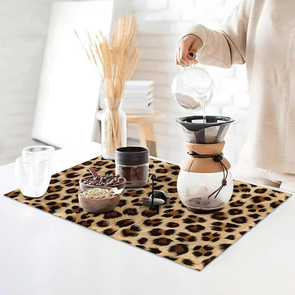 Leopard Skin Texture Placemats Set of 6, Placemats Washable Kitchen Dining Linen Table Mats Stain Heat-Resistant for Home Party Indoor 12x18 inch