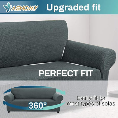Asnomy Stretch Oversized Couch Covers for Sofa Slipcover,Gray | 1-Piece Sofa Covers Washable(94"-110") 4-Seater Furniture Protector with Non Skid Foam and Elastic Bottom for Kids, Pets