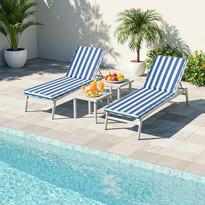 Chaise Lounge Cushions Outdoor Set of 2, 80"x26"x3" Patio Lounge Chair Furniture Cushions with Washable Covers for Pool, Patio, Lawn (Sky Blue+White Stripes, 2 Pcs)