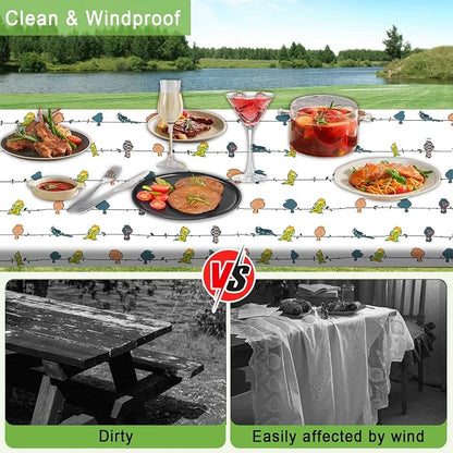 JAWO Camper RV Picnic Table Cover with Bench Covers, Colorful Birds RV Essentials Gear Supplies Outdoor Waterproof Windproof Tablecloth with Elastic, 30X60in