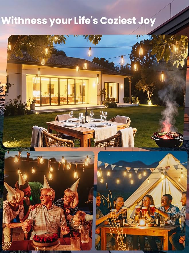 Svater 300 FT Outdoor String Lights Waterproof for Outside Patio 156 Bulbs | Dimmable ST38 Edison LED light, Hanging Lighting For Bistro Cafe Market Backyar, ETL Listed Warm White (100 FT *3)