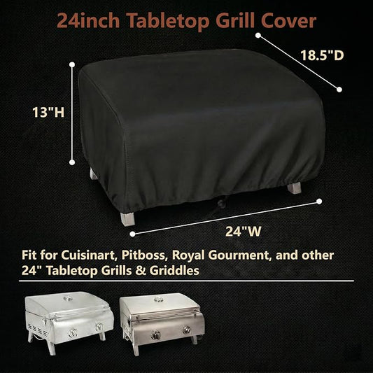 24 Inch Tabletop Grill Cover for Most 2-Burner Portable Gas Grills | Fit for Cuisinart CGG-306, Pit Boss 75275 PB100P1, Royal Gourmet 24" Griddle, Waterproof, 600D Heavy Duty Polyester