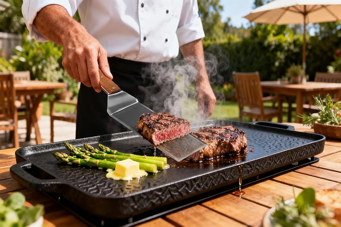 Extra Long Metal Griddle Spatula Set of 2 | Stainless Steel Grill Spatula,Grill Accessories for Blackstone,BBQ Tools,Full Tang Wooden Handle,Beveled Edges for Flat Top