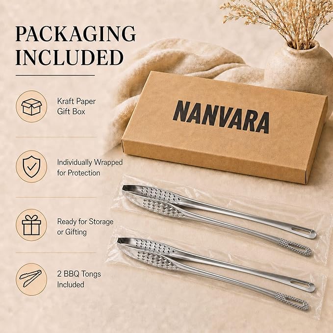 18/8 Stainless Steel Korean BBQ Tongs 11 Inch, 2 PCS Long Thin Grill Tongs, Precision Food Tongs for Cooking, Serving, Charcuterie, Appetizer, Fruit, Kitchen Utensils