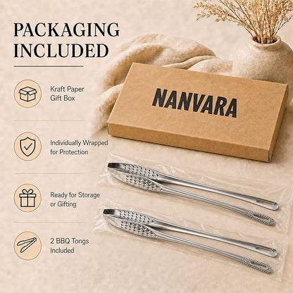 18/8 Stainless Steel Korean BBQ Tongs 11 Inch, 2 PCS Long Thin Grill Tongs, Precision Food Tongs for Cooking, Serving, Charcuterie, Appetizer, Fruit, Kitchen Utensils