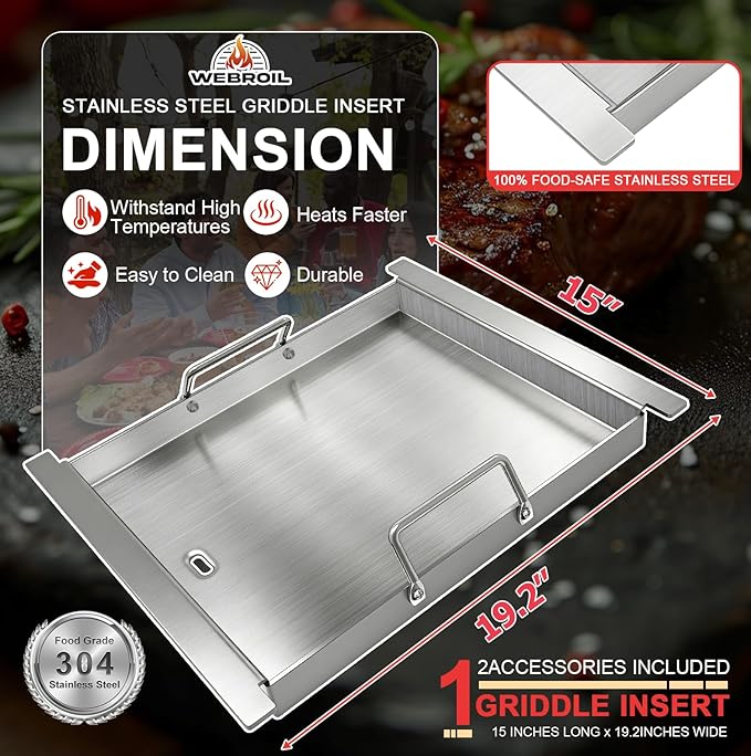 Universal Half Size Griddle Insert for Bull Grill 4 Burner Angus 41628 47628 41629,16517 Griddle Plate for Outlaw 30" 26039 26038, for Bull Premium 18248 18249, Lion L75000 Grill Parts,Stainless Steel