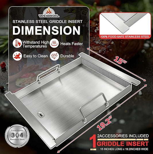 Universal Half Size Griddle Insert for Bull Grill 4 Burner Angus 41628 47628 41629,16517 Griddle Plate for Outlaw 30" 26039 26038, for Bull Premium 18248 18249, Lion L75000 Grill Parts,Stainless Steel