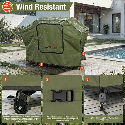Exclusive Foldable 82 inch Grill Cover, 600D Heavy Duty XXL Outdoor BBQ Cover for 6 Burners Grill Weber Nexgrill CharBroil Monument, Green