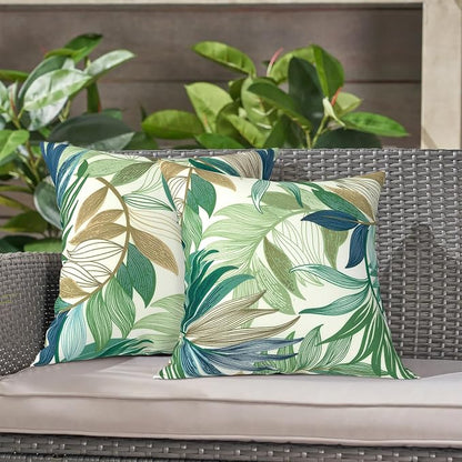 LVTXIII 2 Pack Outdoor Throw Pillow Covers for Patio Furniture, 16x16 Inch Square Pillow Case, Water-Repellent Cushion Covers for Garden, Porch, Sofa, Lush Leaf Green