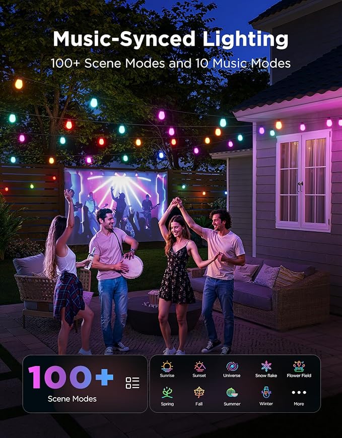Govee S14 Bulb Outdoor String Lights 2, 96ft RGBICWW, 30 LED Bulbs, IP66 (Pack of 2)