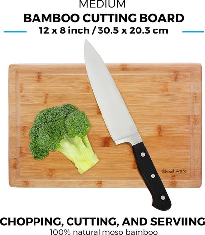 Freshware Freshware Bamboo Cutting Boards for Kitchen with Juice Groove [Set of 2] Wood Cutting Board for Chopping Meat, Vegetables, Fruits, Cheese, Knife Friendly Serving Tray with Handles