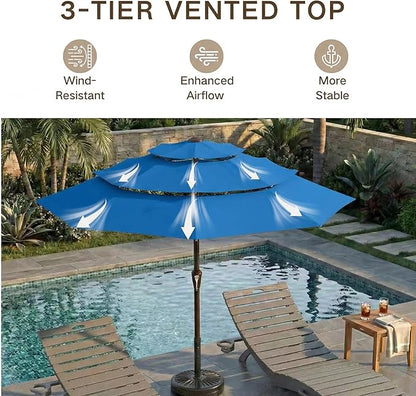 Kingdura 10ft 3-Tier Patio Umbrella, Outdoor Table Umbrella with Easy Crank & Tilt, 8 Reinforced Ribs, UV Protection for Deck, Pool, Market, Backyard (Royal blue)