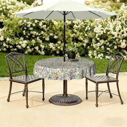 LVTXIII Round Outdoor Tablecloth with Umbrella Hole and Zipper, Water-Repellent 60 Inch Patio Table Cover for Bistro, Garden, Patio & Picnic, Paisley Botanical