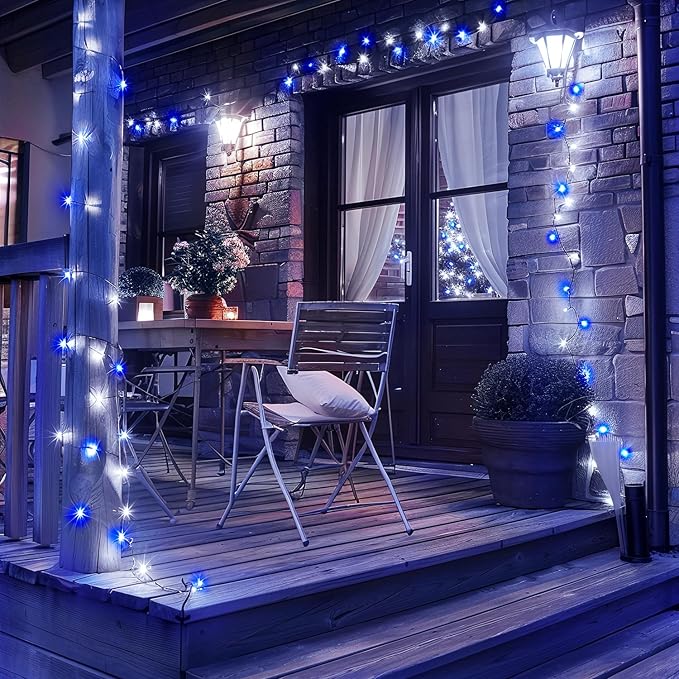 JMEXSUSS 2 Pack Solar String Lights Outdoor Waterproof, Total 66 FT 200 LED Solar Christmas Lights Outdoor, Twinkle Light for Christmas Tree Outside Garden Yard Xmas Decor, Blue and White