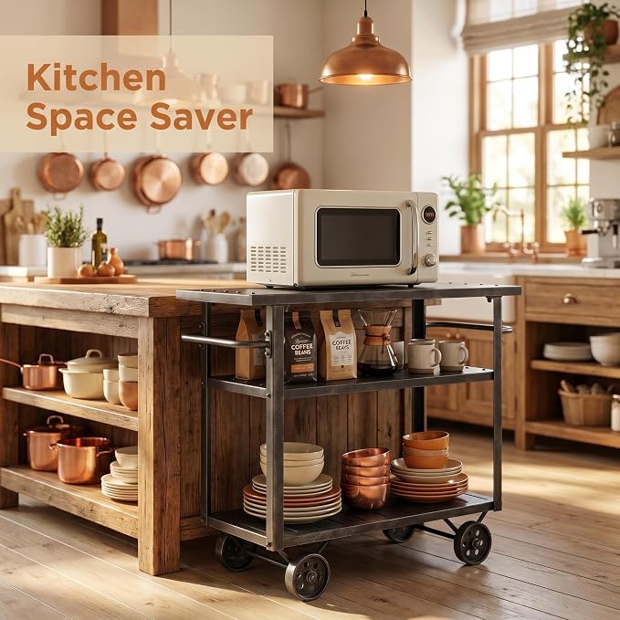 Industrial 3 Tier Mobile Bar Cart Rustic Metal Serving Cart with Wheels and Side Handles Vintage Rolling Kitchen Stand Cart-LxWxH: 36.2 * 15.75 * 30.5inch