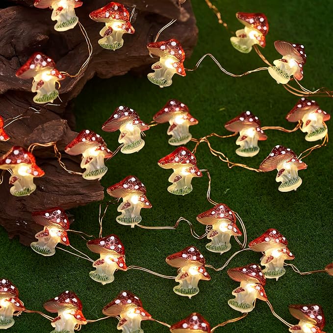 Garden Décor Solar Powered Outdoor String Light Mushroom Lamp Solar Garden Fairy Lights Mushroom Night Lights Gifts Cottage core Décor 14ft 40LEDs Solar Pathway Fence Yard Window Mushroom Decor