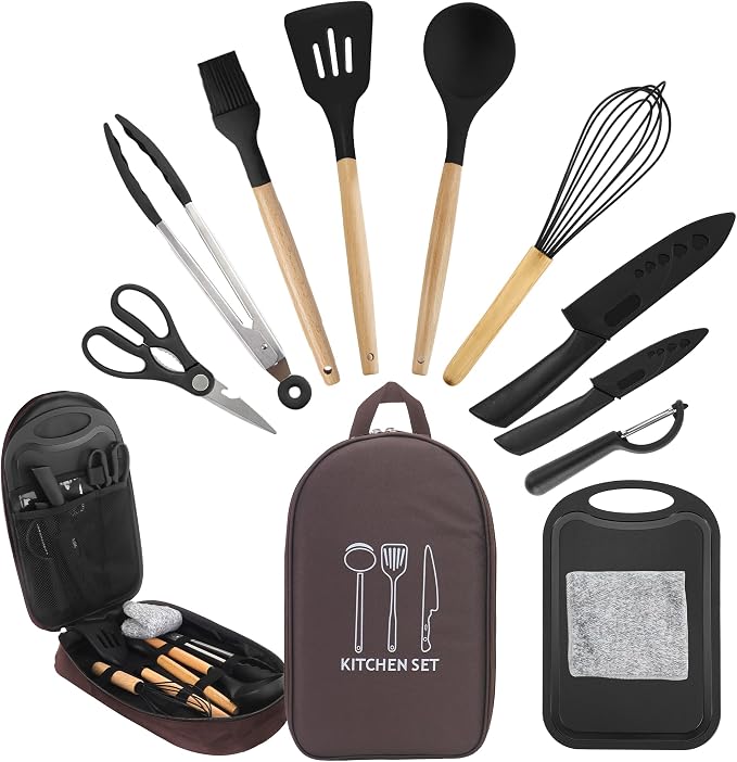 Camping Cooking Utensils Set, Silicone Cookware for Travel BBQ