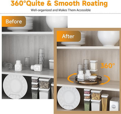 AMH 9-Inch Farmhouse Oak Lazy Susan Cabinet Organizer, Walnut Finish | Smooth rotating oak tray with walnut finish for dining tables, kitchen counters, pantries and cabinet storage.