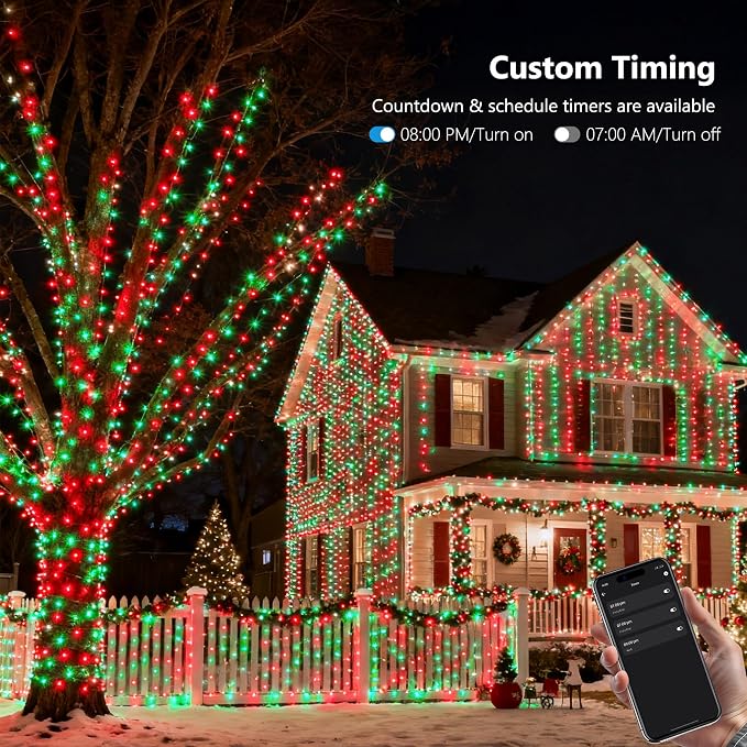 Brizled Smart Red & Green Color Changing Christmas Lights 200 LED 66 ft