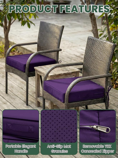 Outdoor Chair Cushion 24 x 24 x 5 Inches Patio Furniture Outdoor Waterproof Seat Cushion, Patio Chair Cushion with Handles and Ties, Square Dining Chair Cushion Set of 4, Purple