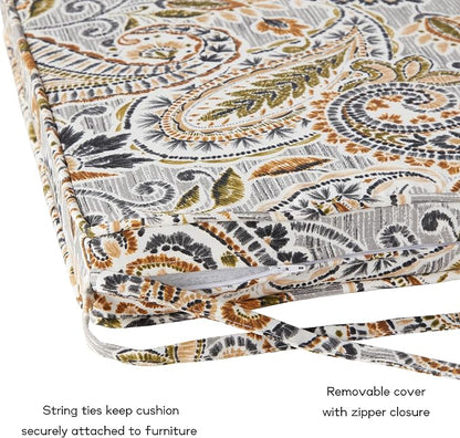 Outdoor 18 inch Square Patio Dining Chair Pads – Comfortable Fiber-Filled Seat Cushions with Ties, Reversible Polyester Fabric - Arctic Paisley, Set of 2