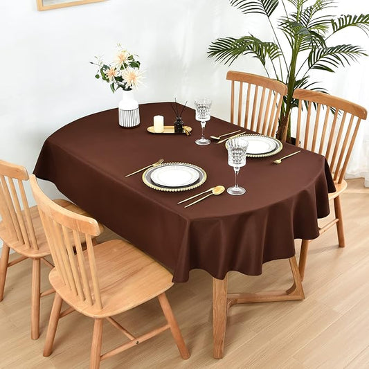 Wolkemer Oval Tablecloth 60 x 84 Inch Washable Fabric Table Cloth | Oval Table Cloth, Solid Chocolate Cloth Tablecloth, Oval Table Cover for Dining Wedding Party Banquet Tabletop Decoration