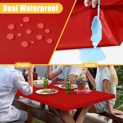 Rectangle Table Cloth, Waterproof Elastic Fitted Tablecloth for 4 Foot Folding Tables, Washable Polyester Tablecloths for Picnic, Camping, Outdoor (Red, 24"x48")