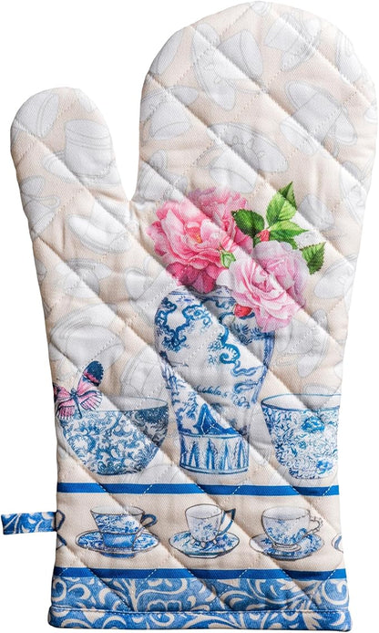 Maison d'Hermine Oven Gloves 100% Cotton Oven Mitt 7" x 13" with Loop Heat Resistant BBQ Cooking Gloves Baking Grilling Kitchen Hotel Home Farmhouse Spring Summer (Pack of 1, Canton)