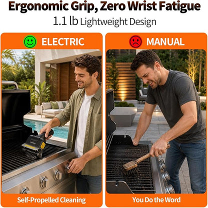 Electric Grill Brush for Outdoor, Rechargeable Cordless BBQ Grill Cleaner, 1100RPM Power Grill Cleaning Brush with 1 Brush Head & 2 Scouring Pad, Gifts for Men Dad
