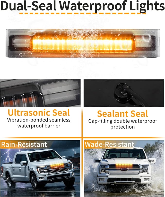 LED Grill Lights for Ford F150 2024-2026 King Ranch & Platinum Only, Amber | Direct-Snap F150 Front Grille Marker Lights, OEM-Style Fit, IP68 Waterproof, Raptor-Style Front-End Upgrade, Off-Road Ready