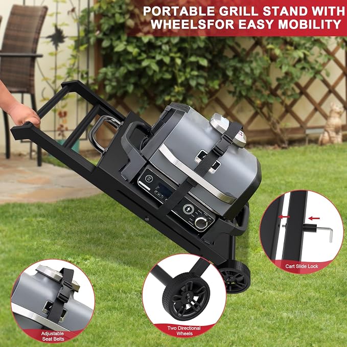 Grill Stand for Ninja Woodfire Outdoor OG700 OG800 Series, Portable Folding Grill Table Cart for Ninja Woodfire OG701 OG850 OG951 and OO101 Pizza Oven with Side Table