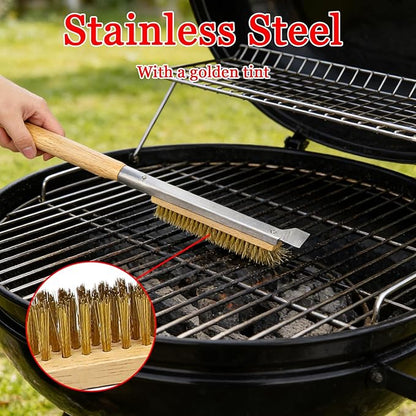 21 Inch Pizza Oven Brush with Scraper -Pizza Stone Brush Cleaning Brush for BBQ, Grill, Wood-Fired Oven, Outdoor Kitchen Accessories, Heavy Duty (Brown)