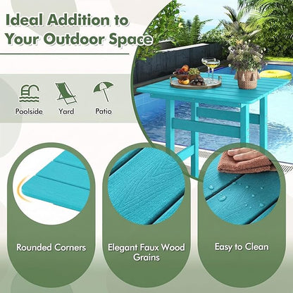 GIANTEX 42" Height Outdoor Tall Bar Table, HDPE Square Pub Table with Wood Grains, Cocktail High Top Tables for Adirondack Chairs, Patio, Bistro, Garden, Poolside, Yard, Balcony, Turquoise