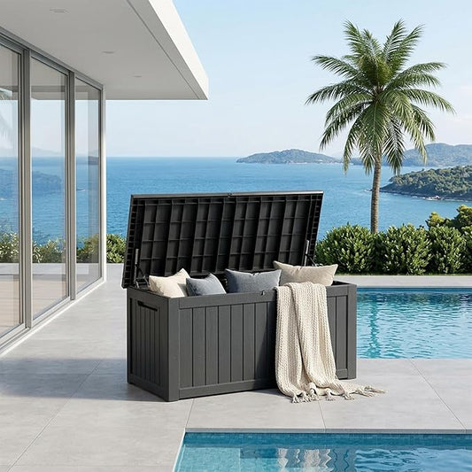 270 Gallon Outdoor Storage Box Waterproof, Lockable Resin Deck Box Large Storage Bin for Patio Furniture Cushion, Garden Tools, Pool Accessories, UV-Resistant, Black