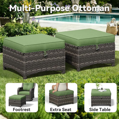 3-Piece Outdoor Couch Set, 1 Wicker Patio Loveseat with Thickened Olefin Cushions, High Back and Deep Seating, Hand-Woven PE Rattan and 2 Ottomans, Patio Conversation Set for Porch, Deck