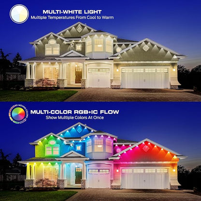 Monster Smart Permanent Outdoor Lights, 200ft, 144 LED Eaves Lights, RGB+IC+WW, Weather & Water Resistant, App & Voice Control, Compatible with Alexa and Google, for Patios, Gardens & Year-Round Use